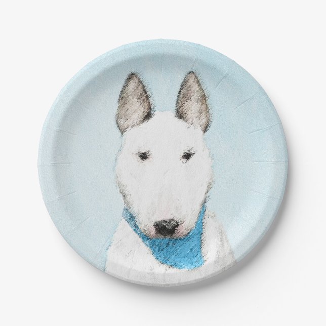 Bull Terrier Painting - Cute Original Dog Art Paper Plate (Front)