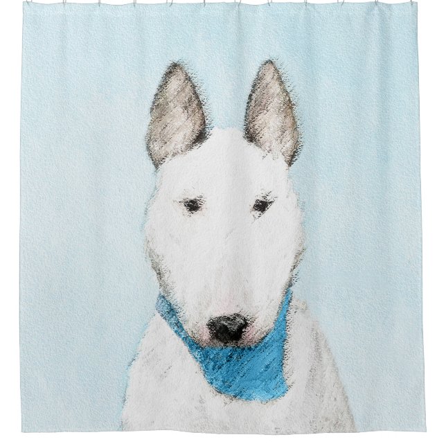 Bull Terrier Painting - Cute Original Dog Art Shower Curtain (Front)