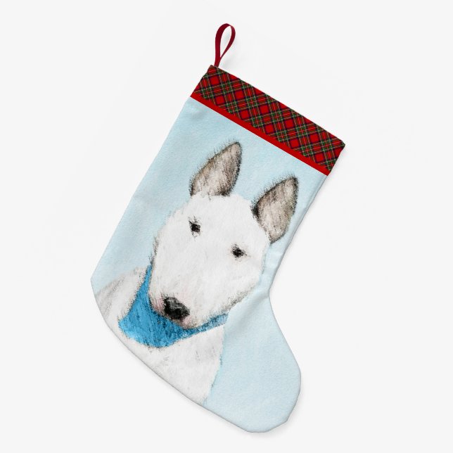 Bull Terrier Painting - Cute Original Dog Art Small Christmas Stocking (Front (Hanging))