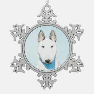 Bull Terrier Painting - Cute Original Dog Art Snowflake Pewter Christmas Ornament