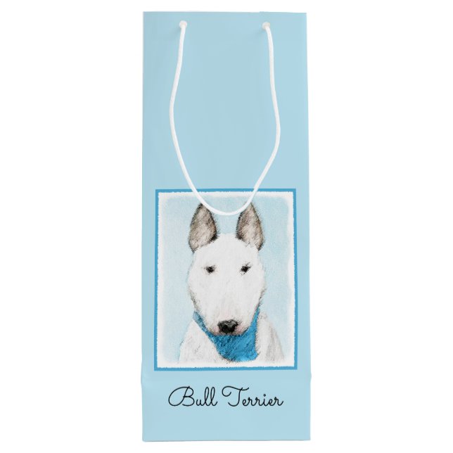 Bull Terrier Painting - Cute Original Dog Art Wine Gift Bag (Back)