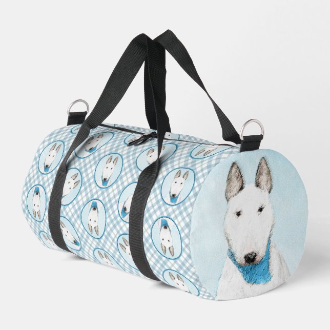 Bull Terrier Painting White English Cute Dog Art Duffle Bag (Left Corner)
