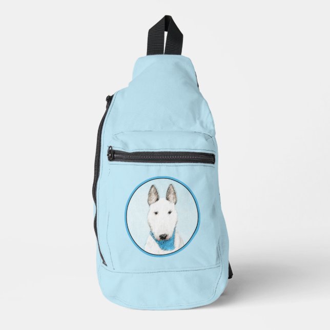 Bull Terrier Painting White English Cute Dog Art Sling Bag (Front)