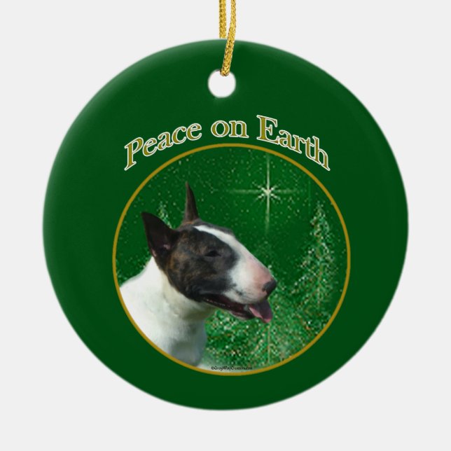 Bull Terrier Peace Ceramic Tree Decoration (Front)