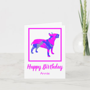 Bull Terrier Pink Dog Silhouette Funny Birthday Card