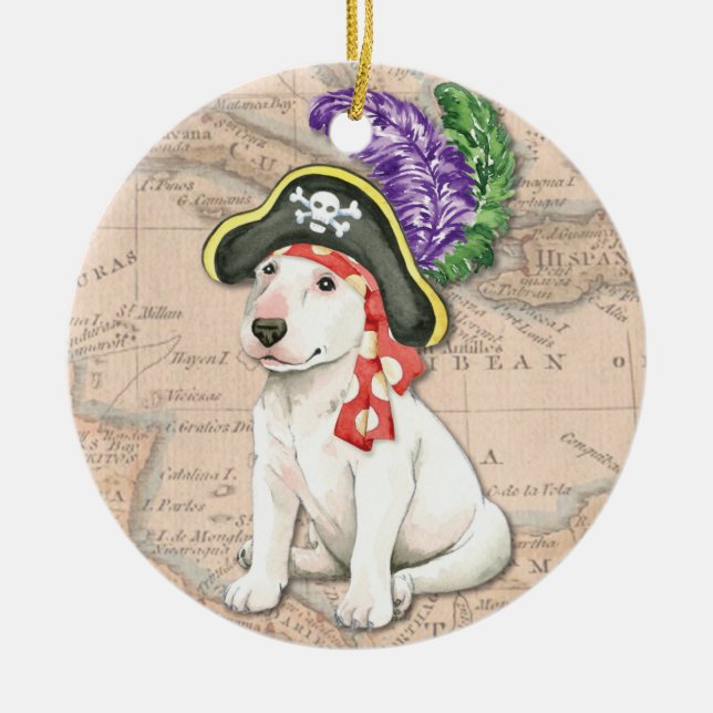 Bull Terrier Pirate Ceramic Tree Decoration (Front)