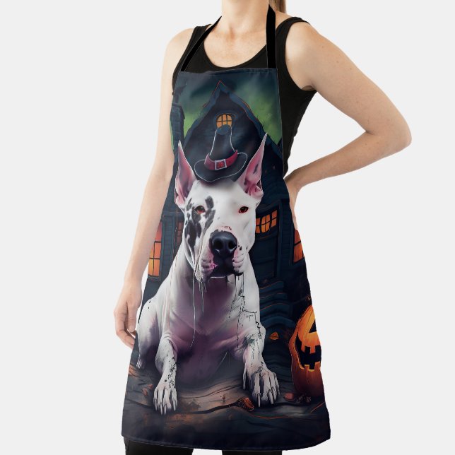 Bull Terrier Pumpkins Halloween Scary Apron (Insitu)
