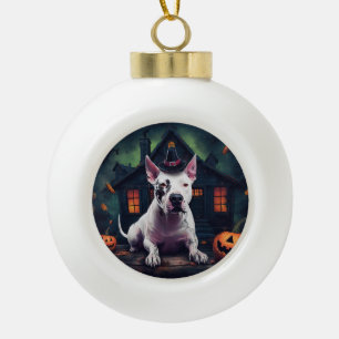 Bull Terrier Pumpkins Halloween Scary Ceramic Ball Christmas Ornament