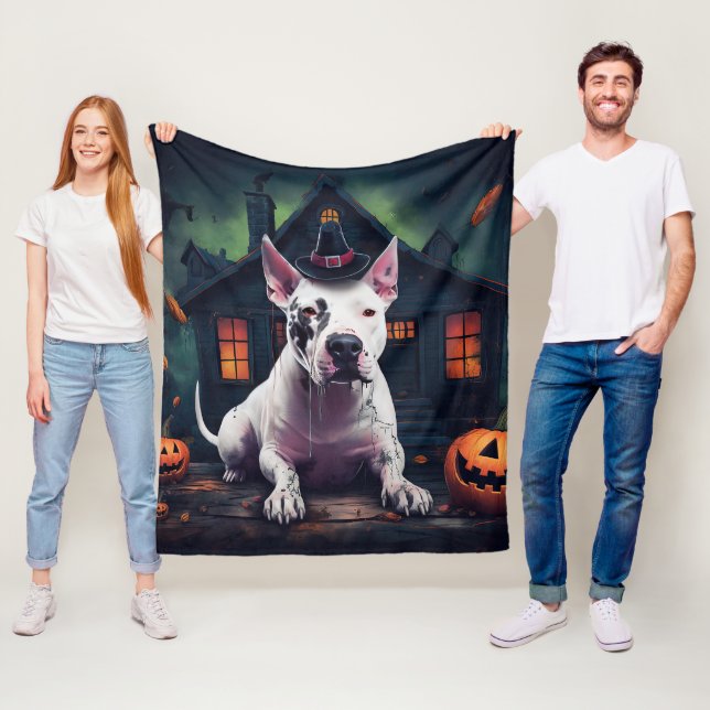 Bull Terrier Pumpkins Halloween Scary Fleece Blanket (In Situ)