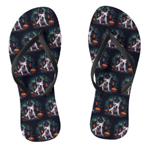 Bull Terrier Pumpkins Halloween Scary Flip Flops