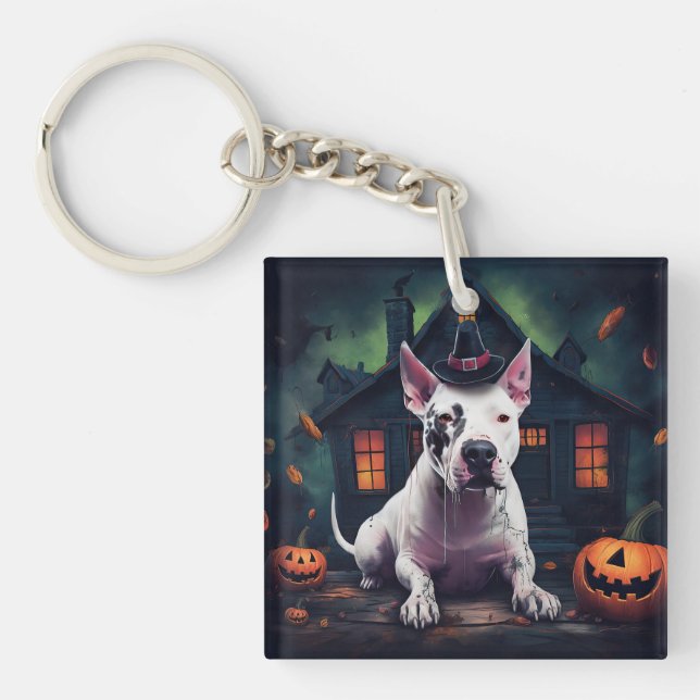 Bull Terrier Pumpkins Halloween Scary Key Ring (Front)