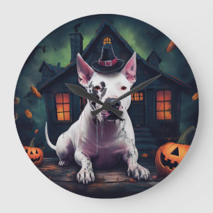 Bull Terrier Pumpkins Halloween Scary Large Clock