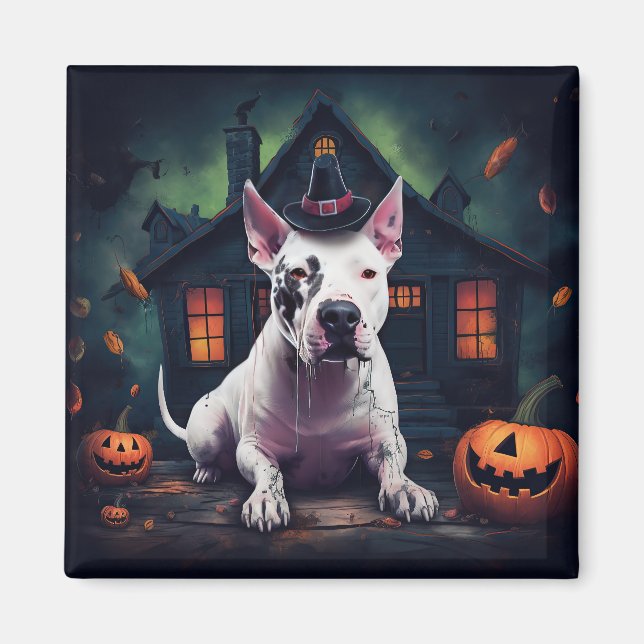 Bull Terrier Pumpkins Halloween Scary Magnet (Front)