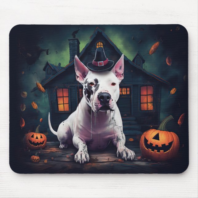 Bull Terrier Pumpkins Halloween Scary Mouse Mat (Front)