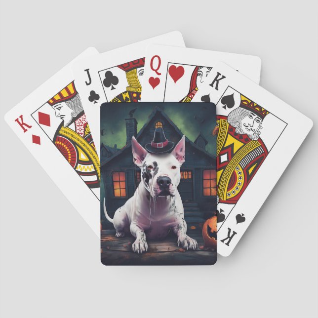 Bull Terrier Pumpkins Halloween Scary Playing Cards (Back)
