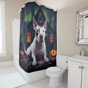 Bull Terrier Pumpkins Halloween Scary Shower Curtain
