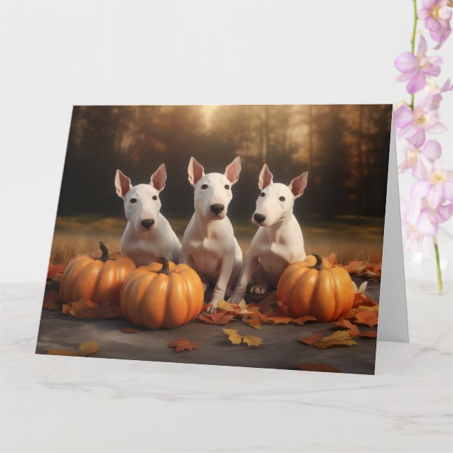 Bull Terrier Puppy Autumn Delight Pumpkin Card (Orchid)