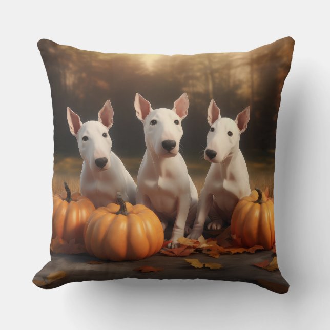 Bull Terrier Puppy Autumn Delight Pumpkin Cushion (Front)