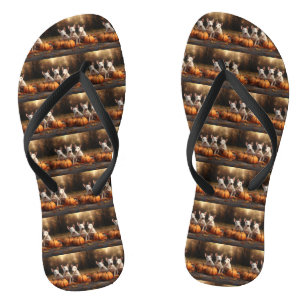 Bull Terrier Puppy Autumn Delight Pumpkin Flip Flops