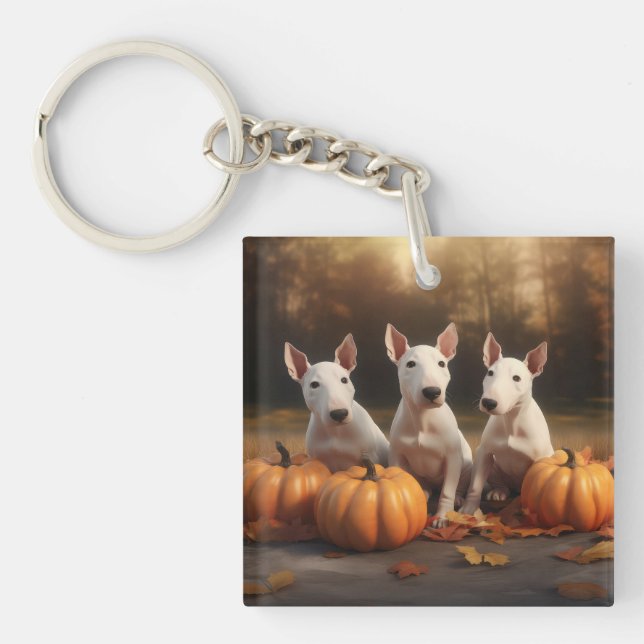 Bull Terrier Puppy Autumn Delight Pumpkin Key Ring (Front)