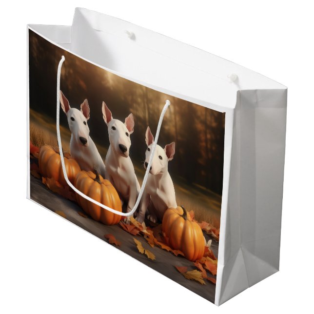 Bull Terrier Puppy Autumn Delight Pumpkin Large Gift Bag (Front Angled)