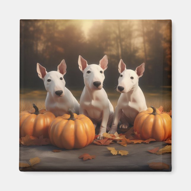 Bull Terrier Puppy Autumn Delight Pumpkin Magnet (Front)