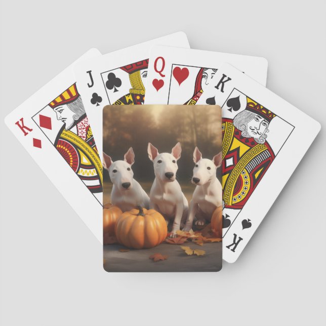 Bull Terrier Puppy Autumn Delight Pumpkin Playing Cards (Back)