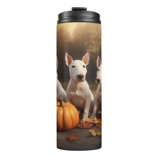 Bull Terrier Puppy Autumn Delight Pumpkin Thermal Tumbler (Front)