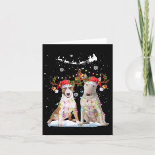 Bull Terrier Reindeer Santa Hat Xmas Lights Christ Card