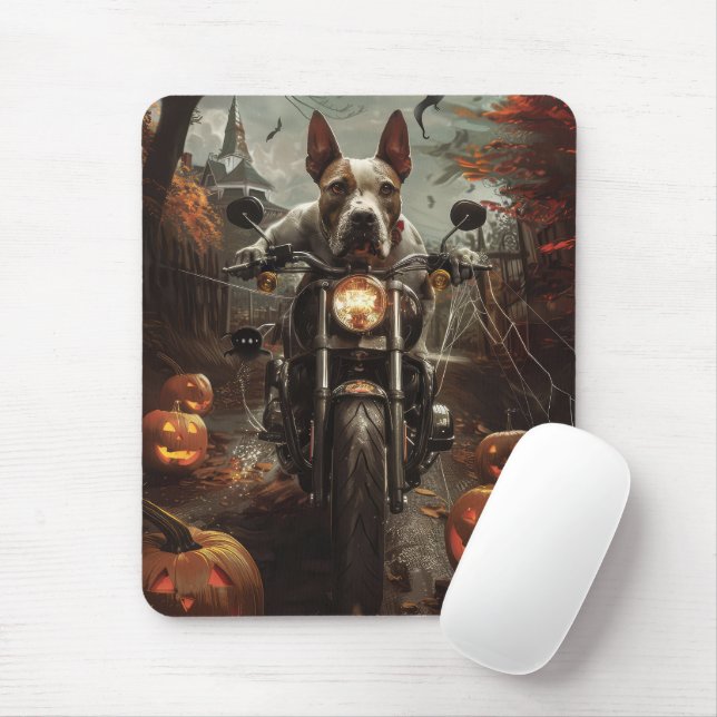 Bull Terrier Riding Motorcycle Halloween Scary Mouse Mat (With Mouse)