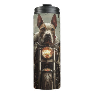 Bull Terrier Riding Motorcycle Halloween Scary Thermal Tumbler
