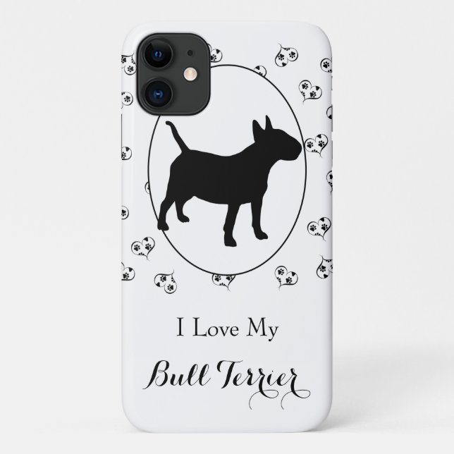 Bull Terrier Silhouette Hearts and Paw Prints Case-Mate iPhone Case (Back)