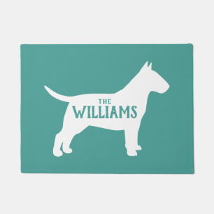 Bull Terrier Silhouette Teal and White Custom Doormat