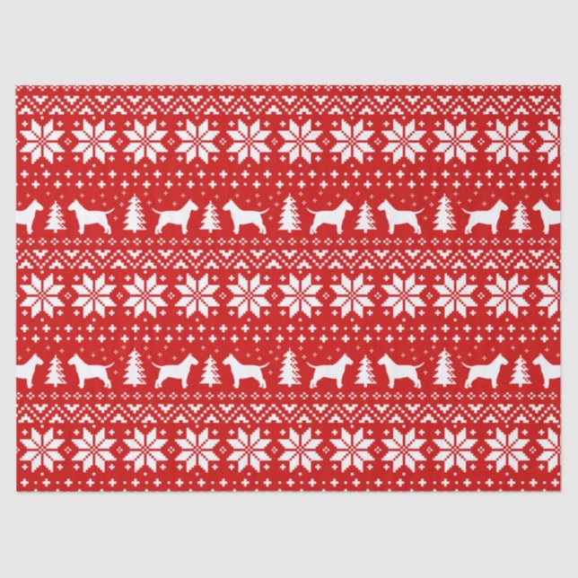 Bull Terrier Silhouettes Christmas Pattern Red Tissue Paper (Front)