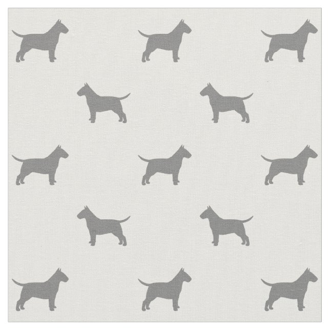 Bull Terrier Silhouettes Pattern Grey and White Fabric (Close Up)
