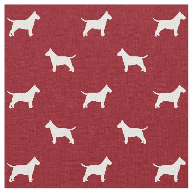 Bull Terrier Silhouettes Pattern Red and White Fabric (Close Up)