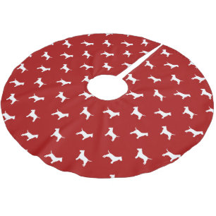 Bull Terrier Silhouettes Pattern Red Brushed Polyester Tree Skirt