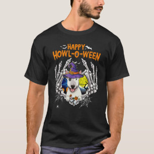 Bull Terrier Skeleton Heart Happy Howl O Ween Cost T-Shirt