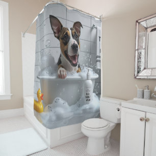 Bull Terrier Sloppy Sleepy Cute Funny  Shower Curtain