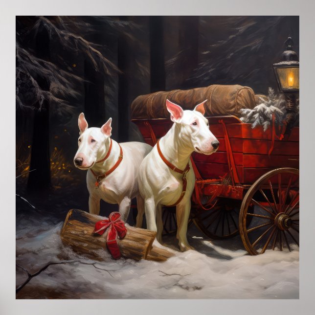 Bull Terrier Snowy Sleigh Christmas Decor (Front)
