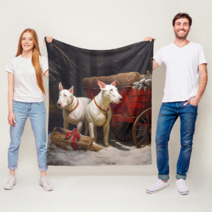 Bull Terrier Snowy Sleigh Christmas Decor Fleece Blanket