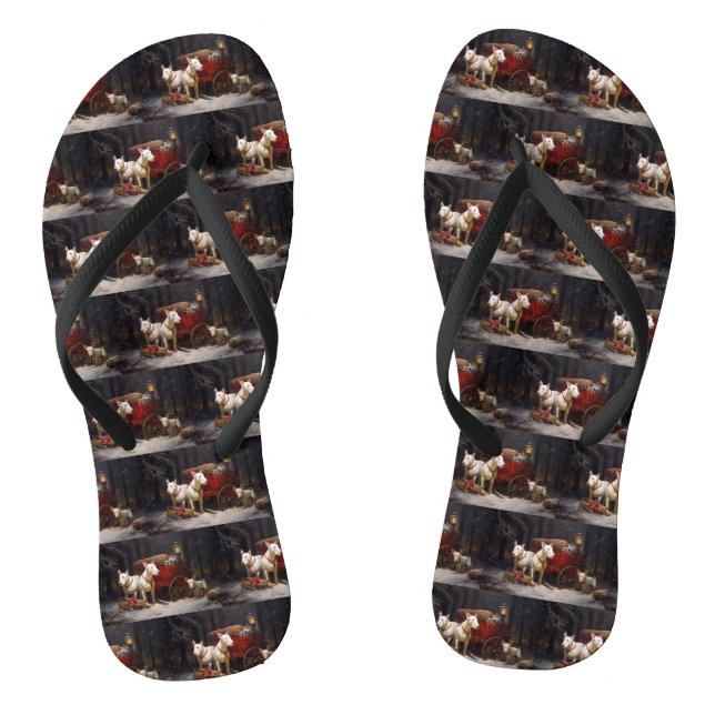 Bull Terrier Snowy Sleigh Christmas Decor  Flip Flops (Footbed)