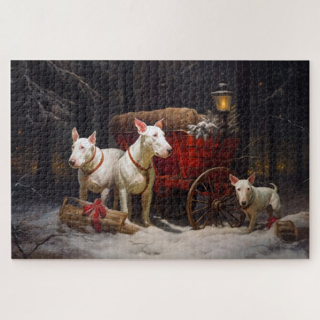 Bull Terrier Snowy Sleigh Christmas Decor  Jigsaw Puzzle (Horizontal)