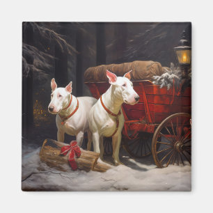 Bull Terrier Snowy Sleigh Christmas Decor Magnet