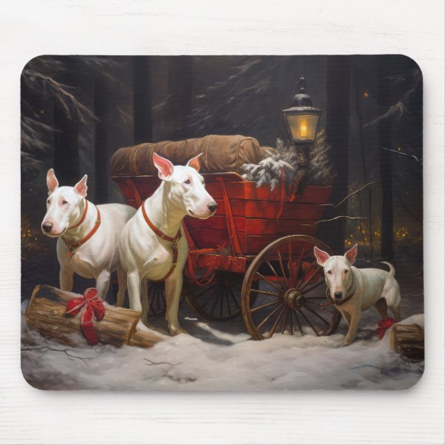 Bull Terrier Snowy Sleigh Christmas Decor Mouse Mat (Front)