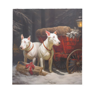 Bull Terrier Snowy Sleigh Christmas Decor Notepad