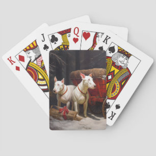 Bull Terrier Snowy Sleigh Christmas Decor Playing Cards