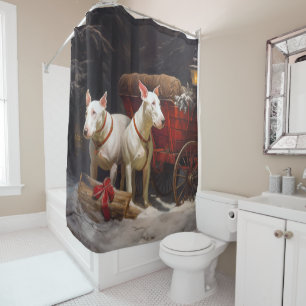Bull Terrier Snowy Sleigh Christmas Decor  Shower Curtain