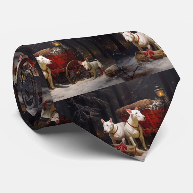 Bull Terrier Snowy Sleigh Christmas Decor Tie (Rolled)