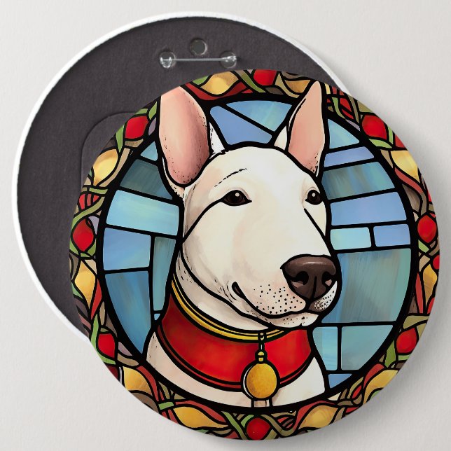 Bull Terrier Stained Glass Christmas 6 Cm Round Badge (Front & Back)